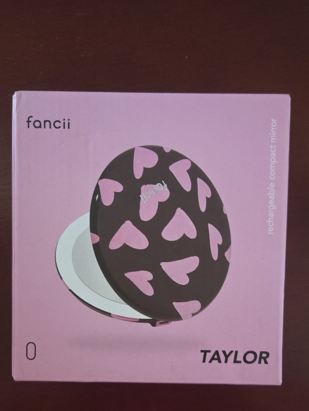 fancii Taylor Rechargeable Compact Mirror – Brown with Pink Hearts